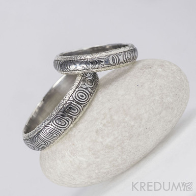 Luna - kolečka - stříbrné snubní prsteny a damasteel