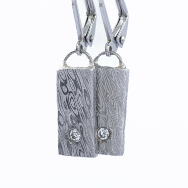 Moon voda s laboratorními diamanty - Kované damasteel náušnice, CR6484