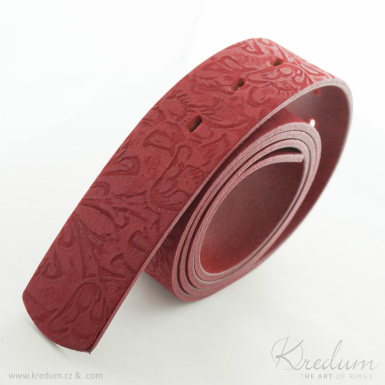 Kožený pásek 4X  - barva červená se vzorem