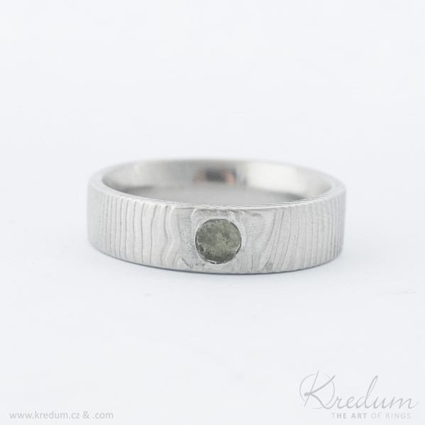 Snubn prsten damasteel - Prima a vltavn, vzor rky, lept svtl stedn, vltavn natural 4 mm, velikost 61, ka 6 mm, tlouka cca 2,2 mm - et 2487