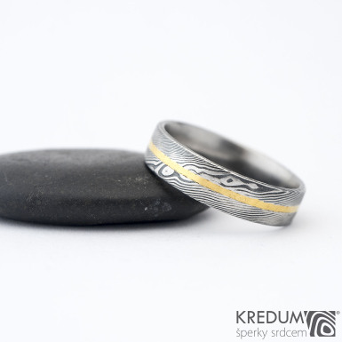 Golden line - prsten damasteel a zlato, SK1332