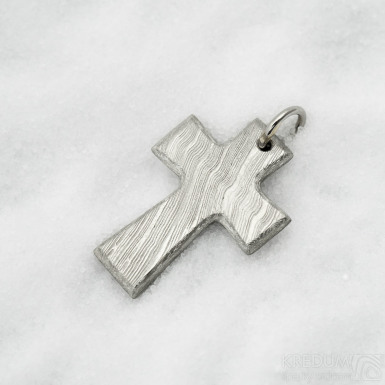 Křížek s očkem - Nerezová ocel damasteel - voda, produkt SK3036