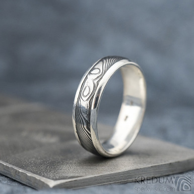 Luna - dřevo - Stříbrné snubní prsteny a damasteel, S1355