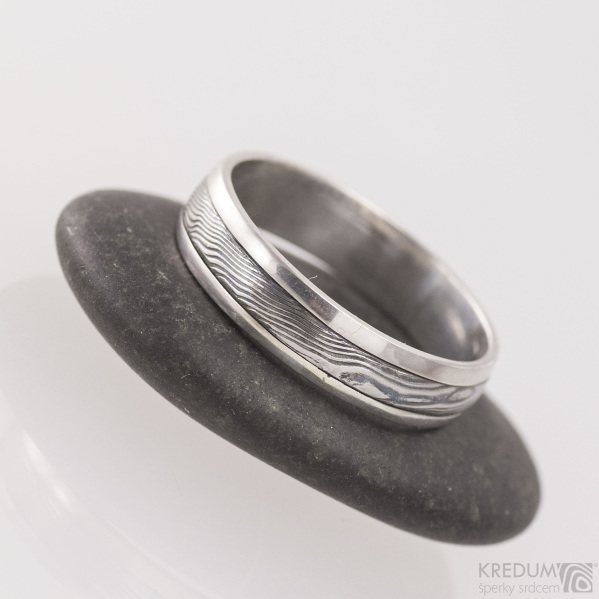 Luna - dřevo - Stříbrné snubní prsteny a damasteel, S1555