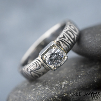 Prima CubeLady - Damasteel zásnubní prsten, SK1634