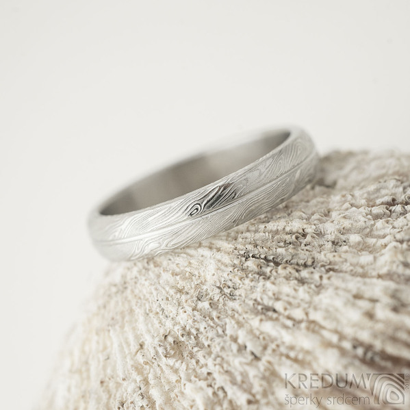 Snubn prsten damasteel - Prima s linkou, struktura voda, lept svtl stedn, velikost 55,5, ka 4 mm, pofil B - k2254