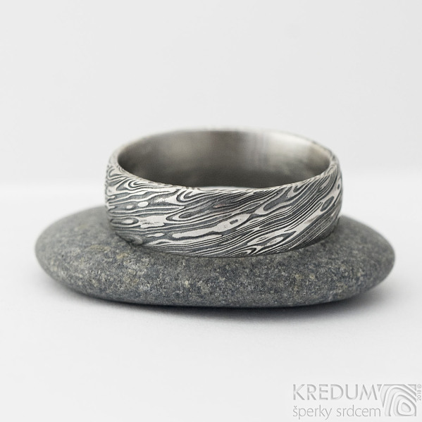 Prima voda - velikost 61, ka 6,5 mm, tlouka 1,7 mm, lept 100% TM, profil E - Damasteel kovan snubn prsteny - sk1981 (2)