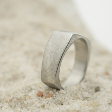 Rhino - dřevo - Kovaný snubní prsten damasteel - SK3168