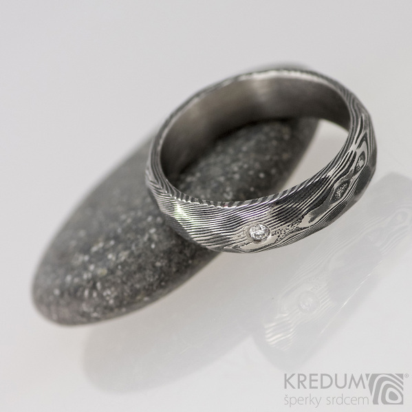 Rocksteel a ir diamant 1,7 mm, devo - Kovan snubn prsten damasteel, S1643