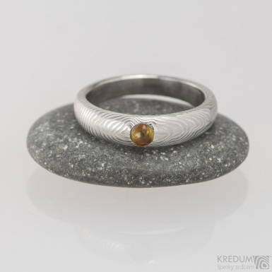 Prima a jantar, čárky - Snubní prsten nerezová ocel damasteel, S1490