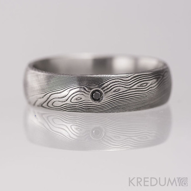 PRIMA a černý diamant 1,7 mm - dřevo - Snubní prsten kovaná ocel damasteel, S1162