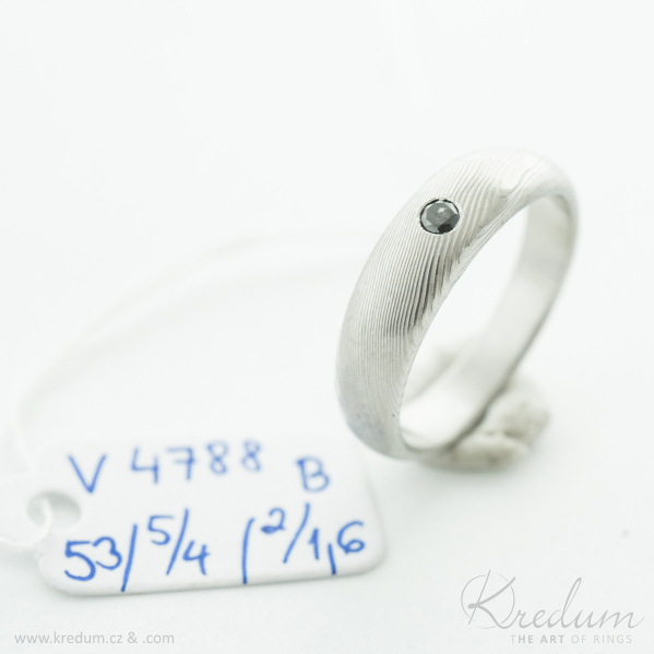 Siona damasteel a ern diamant - vzor devo - kovan snubn prsten z nerezov oceli, V 4788