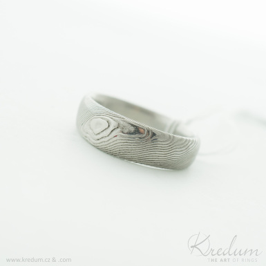Siona dřevo - Kovaný snubní prsten z nerez oceli damasteel, V4992