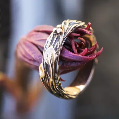 zasnubn snubni prstren zlate dratky a ozdoby Gordik Mokume gold red od kredum art